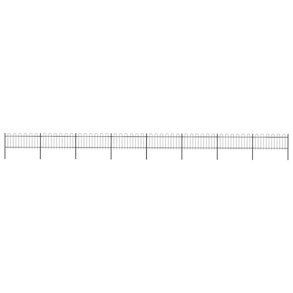 vidaXL Градинска ограда с обръч връх, стомана, 1426x80 см, черна