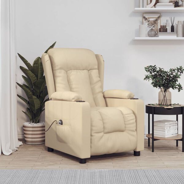 vidaXL Електрически стол реклайнер , кремав, текстил