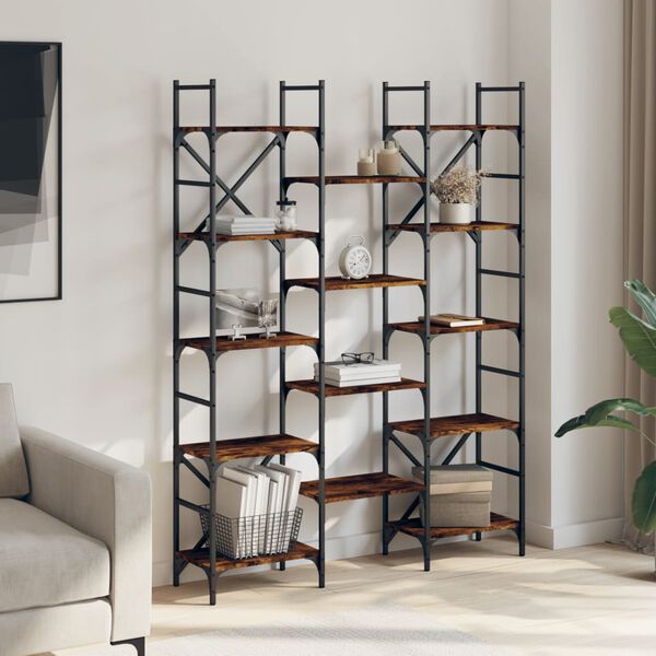 vidaXL Етажерка за книги опушен дъб 127,5x28,5x172,5см инженерно дърво