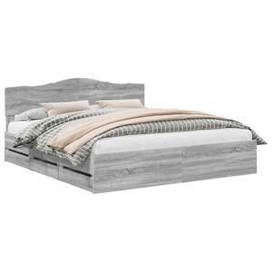 vidaXL Рамка за легло Сив Сонома 200 x 200 cm Инженерна дървесина