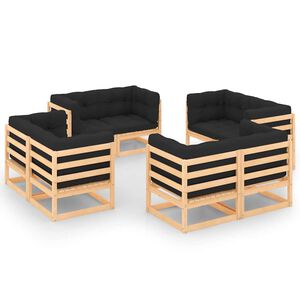 vidaXL Градински лаундж комплект, 8 части, с възглавници, масив бор