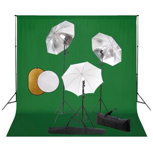 vidaXL Фотографски комплект за студио с лампи, чадъри, фон и рефлектор