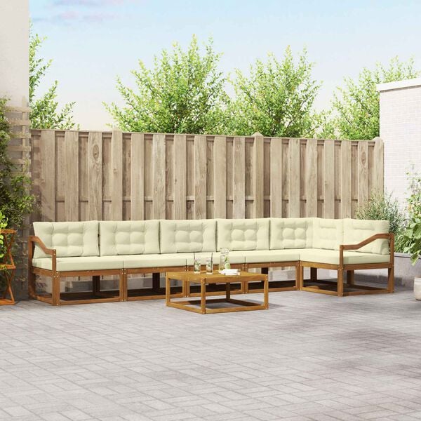 vidaXL Комплект дивани за открито 7 pcs Натурален и Крема