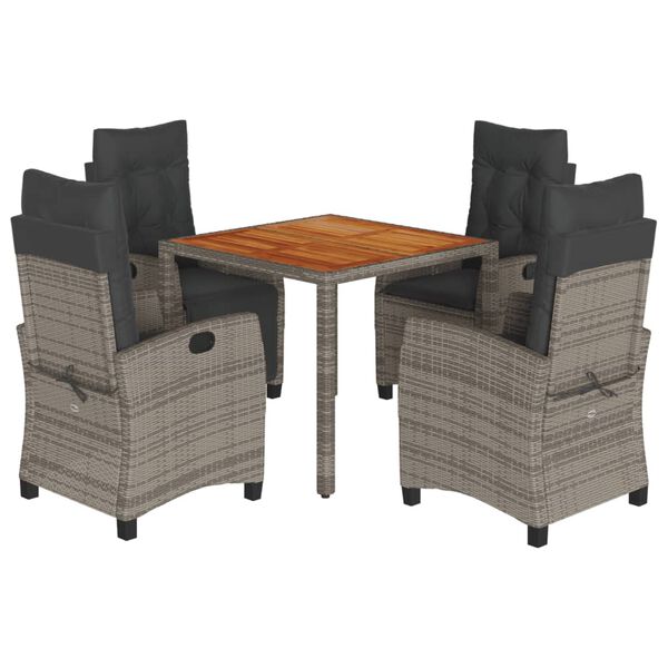vidaXL Градински трапезен комплект 5 части с възглавници сив полиратан