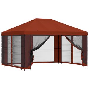 vidaXL Беседка със страници 4 &times; 3 m Теракота Полиестер и стомана