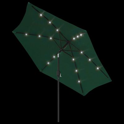 vidaXL LED конзолен чадър, 3 м, зелен