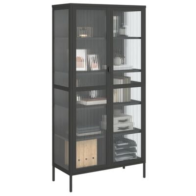 vidaXL Висок шкаф, черен, 85x40x180 см, стъкло и стомана