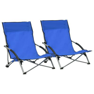 vidaXL Сгъваеми плажни столове, 2 бр, сини, текстил