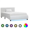 vidaXL Рамка за легло с LED, бяла, изкуствена кожа, 100x200 cм