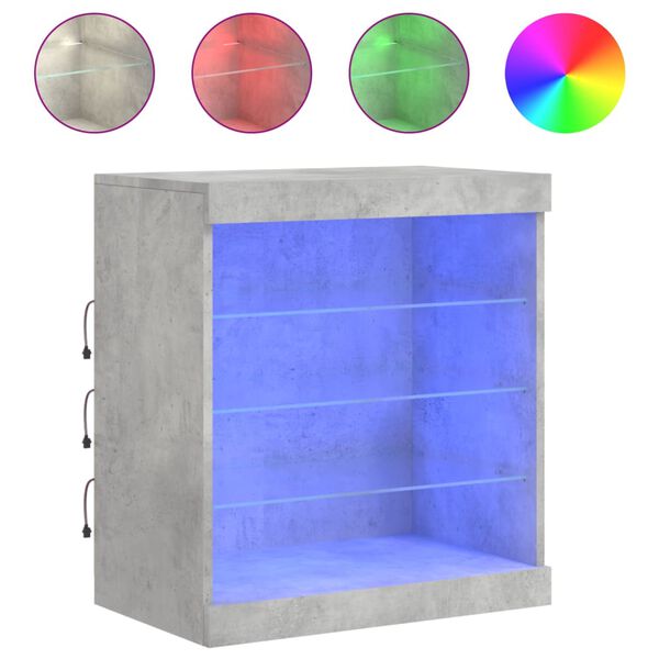 vidaXL Сайдборд с LED светлини, бетонно сив, 60,5x37x67 см