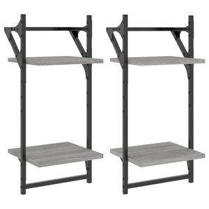 vidaXL Двуетажни стенни рафтове с пръти 2 бр сив сонома 30x25x65 см