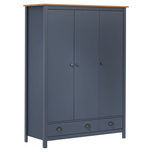 vidaXL Гардероб с 3 врати Hill сив 127x50x170 см борово дърво масив