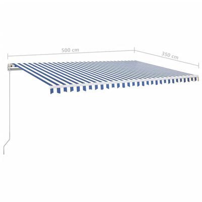vidaXL Ръчно прибиращ се сенник, 500x350 см, синьо и бяло
