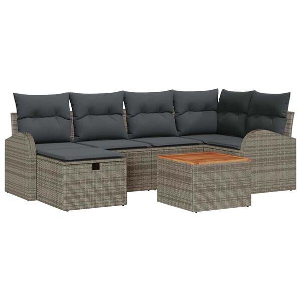 vidaXL Градински Софа Комплект с възглавница 7 pcs Сив Полиратан