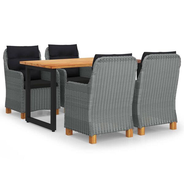 vidaXL Градински трапезен комплект, 5 части, полиратан, светлосив