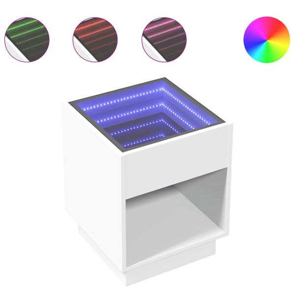 vidaXL Нощна масичка с Infinity LED бяла 40x40x50 см