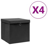 vidaXL Кутии за съхранение с капаци 4 бр 28x28x28 см черни