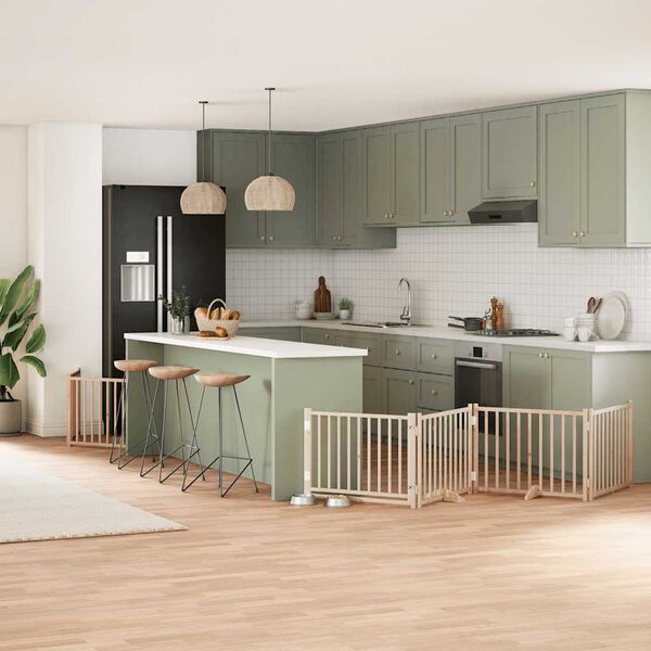 vidaXL Сгъваема преграда за кучета с врата 8 панела 640 см топола