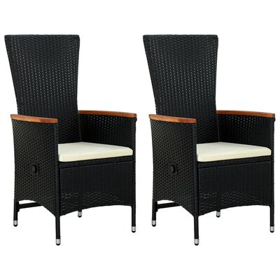 vidaXL Външни столове с възглавници, 2 бр, черен полиратан