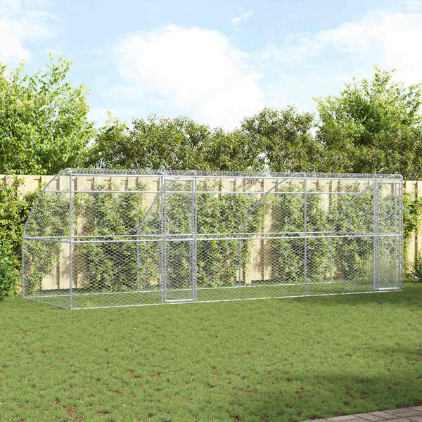 vidaXL Кучешка клетка 3 pcs Сребрист 6 x 2 x 2 m Поцинкована стомана