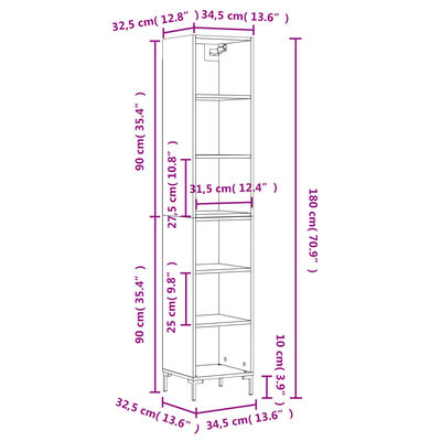 vidaXL Висок шкаф, бял гланц, 34,5x32,5x180 см, инженерно дърво