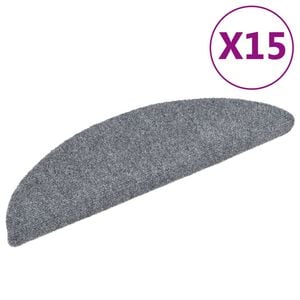 vidaXL Самозалепващи се постелки за стълби, 15 бр., 56x17x3 см, светлосиви, полукръгли