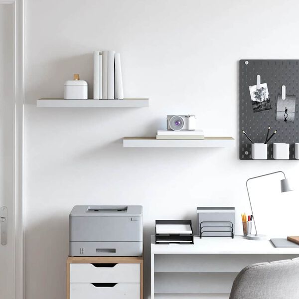 vidaXL Окачени стенни рафтове, 2 бр, дъб и бял, 60x23,5x3,8 см, МДФ