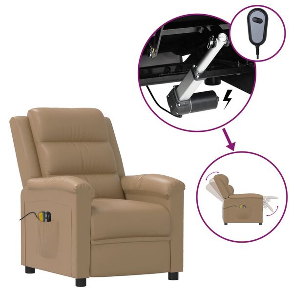 vidaXL Електрически масажен стол, капучино, изкуствена кожа