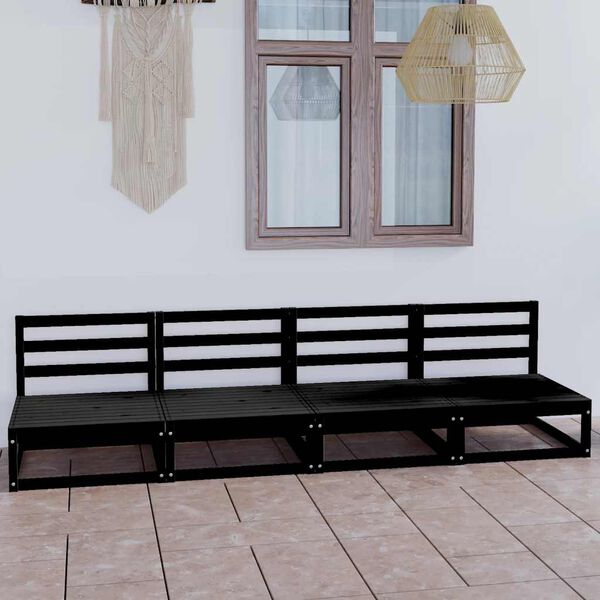 vidaXL Градински 4-местен диван, черен, бор масив