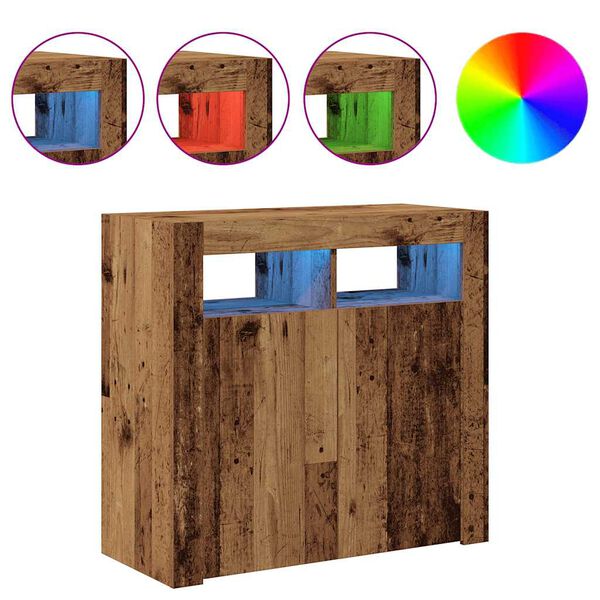 vidaXL Сайдборд с LED светлини старо дърво 80x35x75 см инженерно дърво