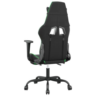 vidaXL Гейминг стол с опора за крака, черно и зелено, изкуствена кожа