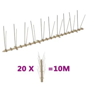 vidaXL 2-редови пластмасови шипове срещу птици и гълъби, 20 бр, 10 м