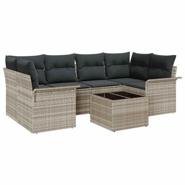 vidaXL Градински Софа Комплект 7 pcs Светлосиво полиратан