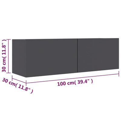 vidaXL ТВ шкаф, сив, 100x30x30 см, ПДЧ