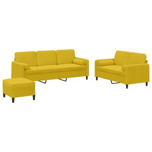 vidaXL Комплект дивани от 3 части с възглавници, жълт, кадифе