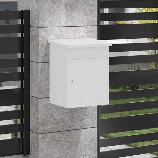 vidaXL Пощенска кутия за пратки с врата Бяло 47.5 x 38 x 59 см Стомана