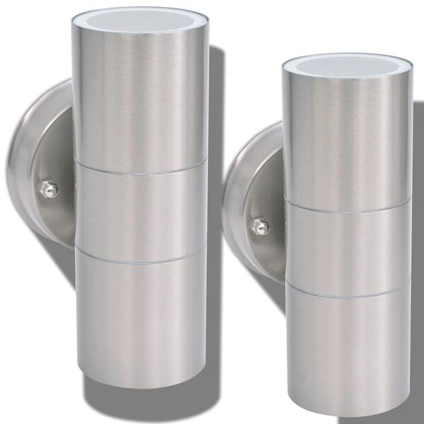 vidaXL Външни LED лампи, 2бр, неръждаема стомана, насочени горе/долу