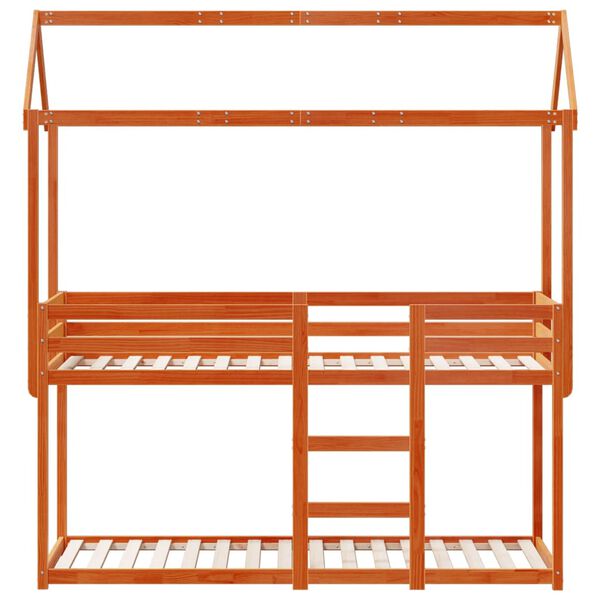 vidaXL Двуетажно легло с покрив, восъчнокафяв, 90x190 см, бор масив