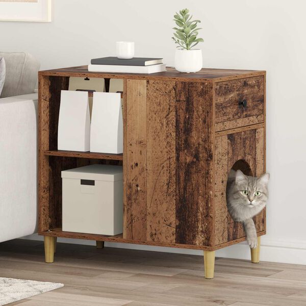 vidaXL Къща за котки Старо дърво 72 x 42.5 x 70 см Инженерно дърво