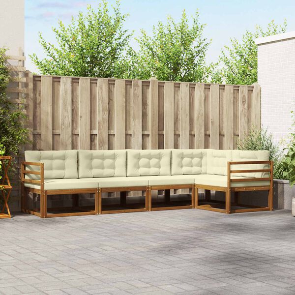 vidaXL Комплект дивани за открито 5 pcs Натурален и Крема