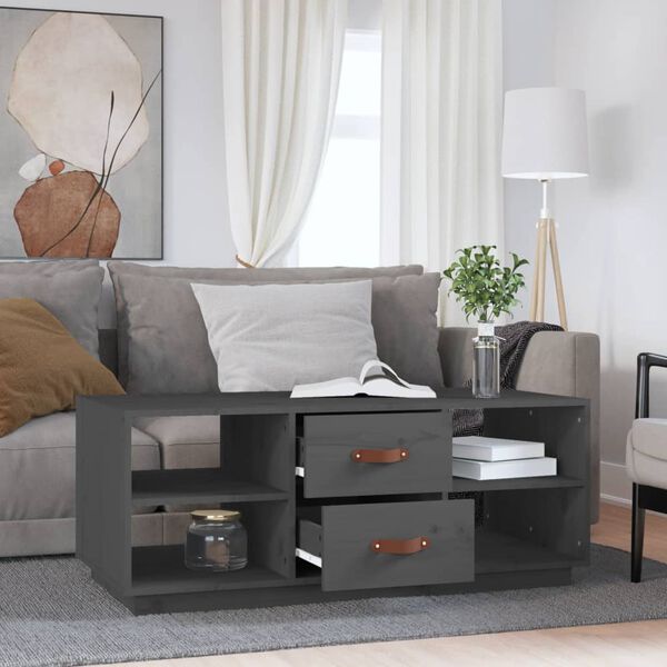 vidaXL Кафе маса, сива, 100x50x41 см, борово дърво масив