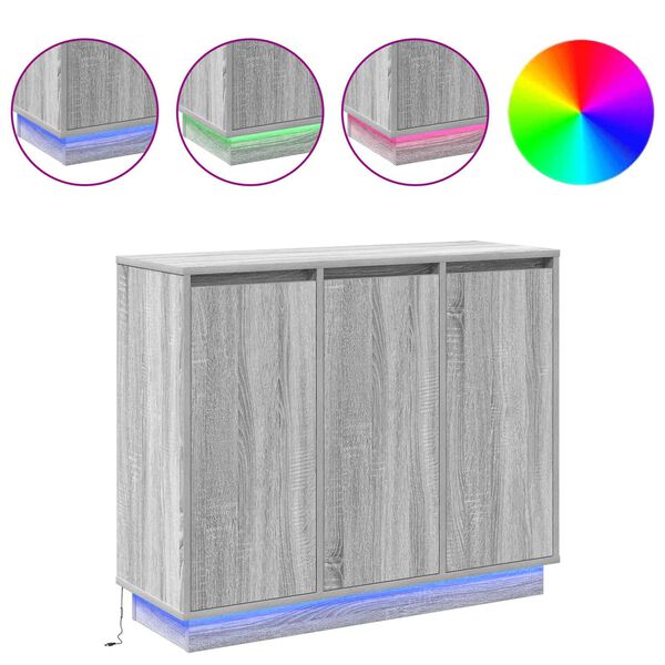 vidaXL LED конзолна маса Сив Сонома 90 х 32 х 75 см Инженерно дърво