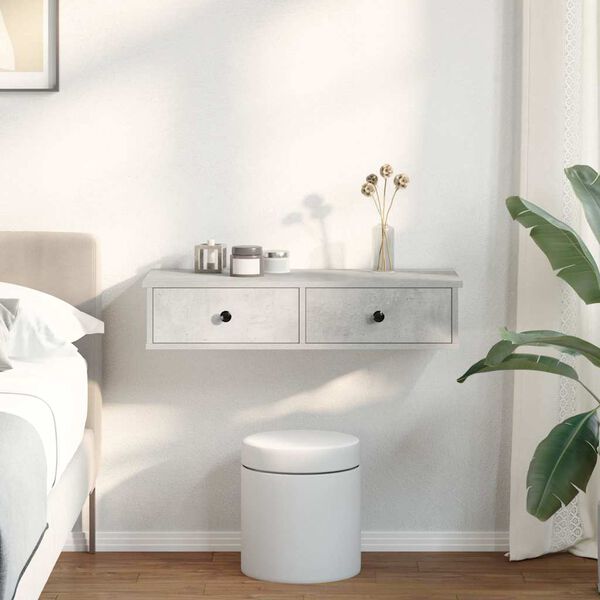 vidaXL Стенен рафт с чекмеджета бетонно сив 80x34x17см инженерно дърво