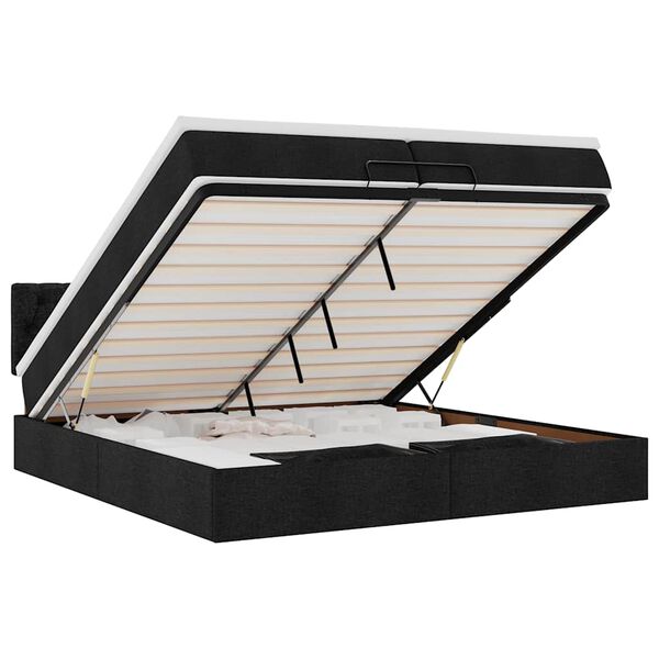 vidaXL Османска легло с матрак и LED, черно, 200x200 см, плат