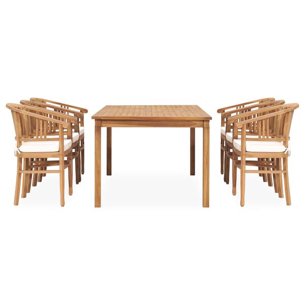 vidaXL Градински трапезен комплект с възглавници, 7 части, тик масив