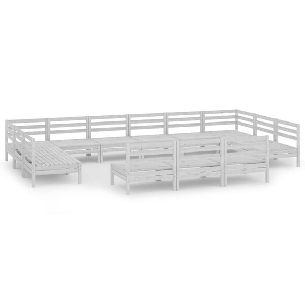 vidaXL Градински лаундж комплект, 13 части, бял, бор масив