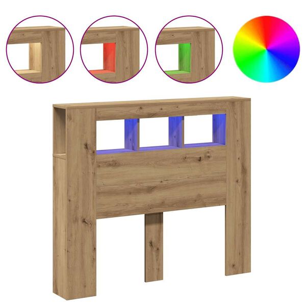 vidaXL LED табла за глава Artisan Инженерна дървесина