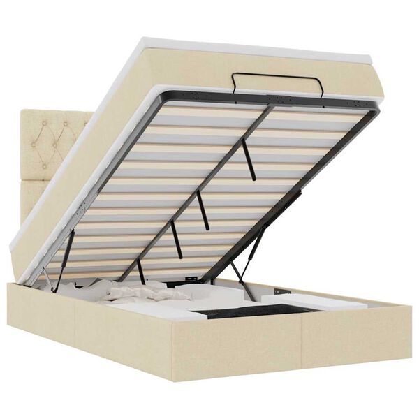 vidaXL Османска легло с матрак и LED, кремаво, 120x190 см, плат