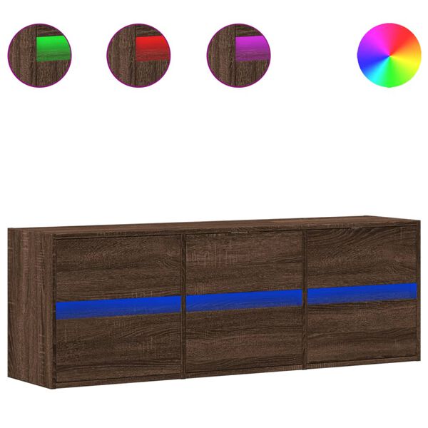 vidaXL Стенен ТВ шкаф с LED осветление, кафяв дъб, 130x31x45 см