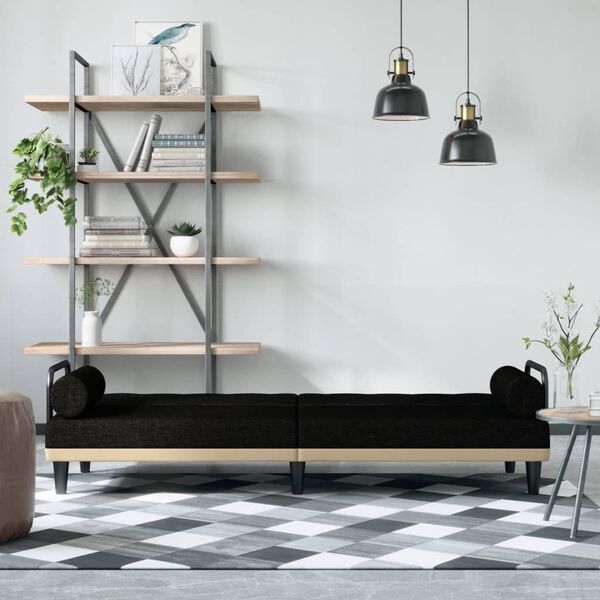 vidaXL Разтегателен диван с подлакътници, черен, плат